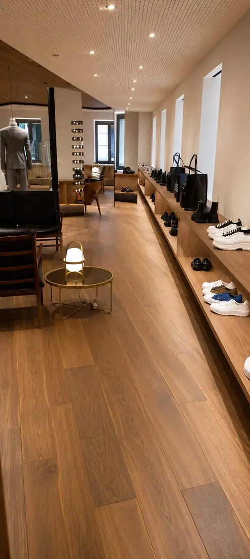 Boutique con pavimento in parquet di rovere