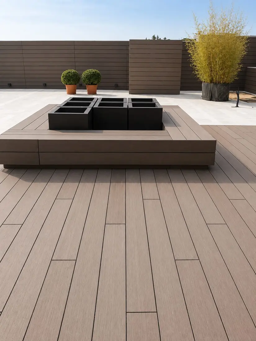 Terrazza in WPC con seduta e fioriere integrate